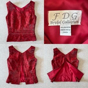 Y2K Vintage Red Brocade Top - S/XS